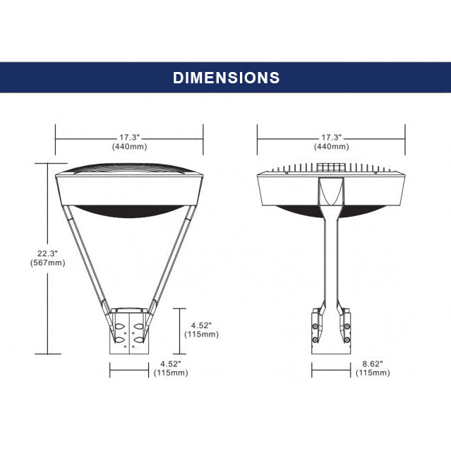 80W Color and Wattage Selectable LED Post Top Light- UL/DLC Listed  - 10400 Lumens - 175W MH Equal - 3000/4000/5000K with On/Off Photocontrol option