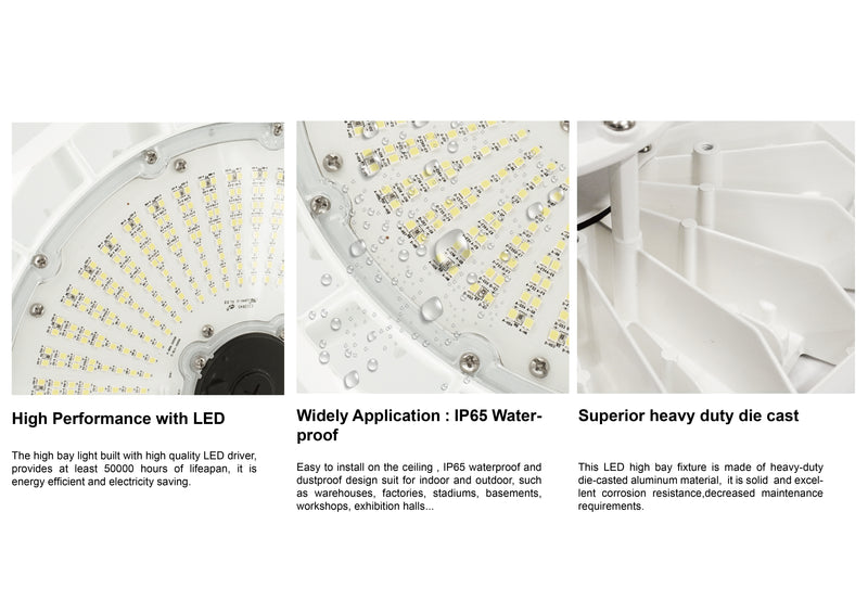 240W Wattage and Color Selectable LED Round High Bay Light -UL/DLC Listed-31675 Lumens-600W MH Equal-3000K/4000K/5000K in White Color