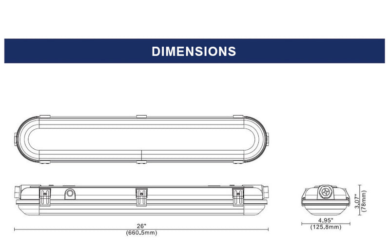 24W LED 2FT Vapor Tight Light-UL/DLC Listed-3242 Lumens-4000K